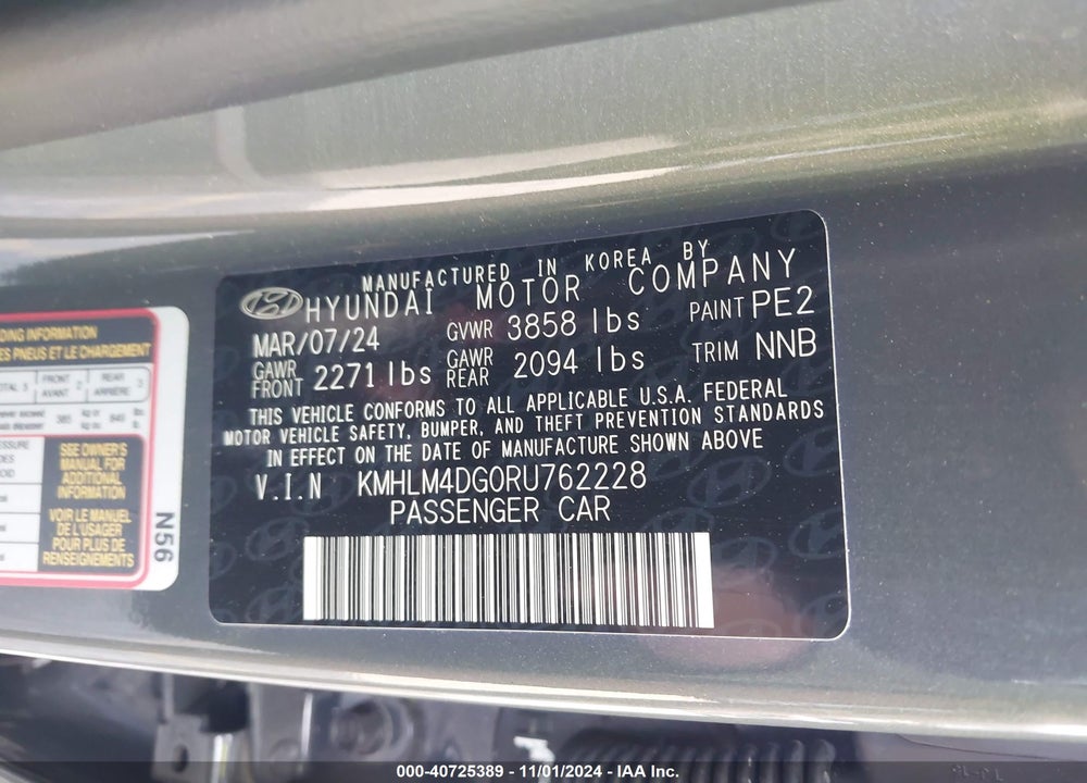 2024 HYUNDAI ELANTRA SEL VIN: KMHLM4DG0RU762228