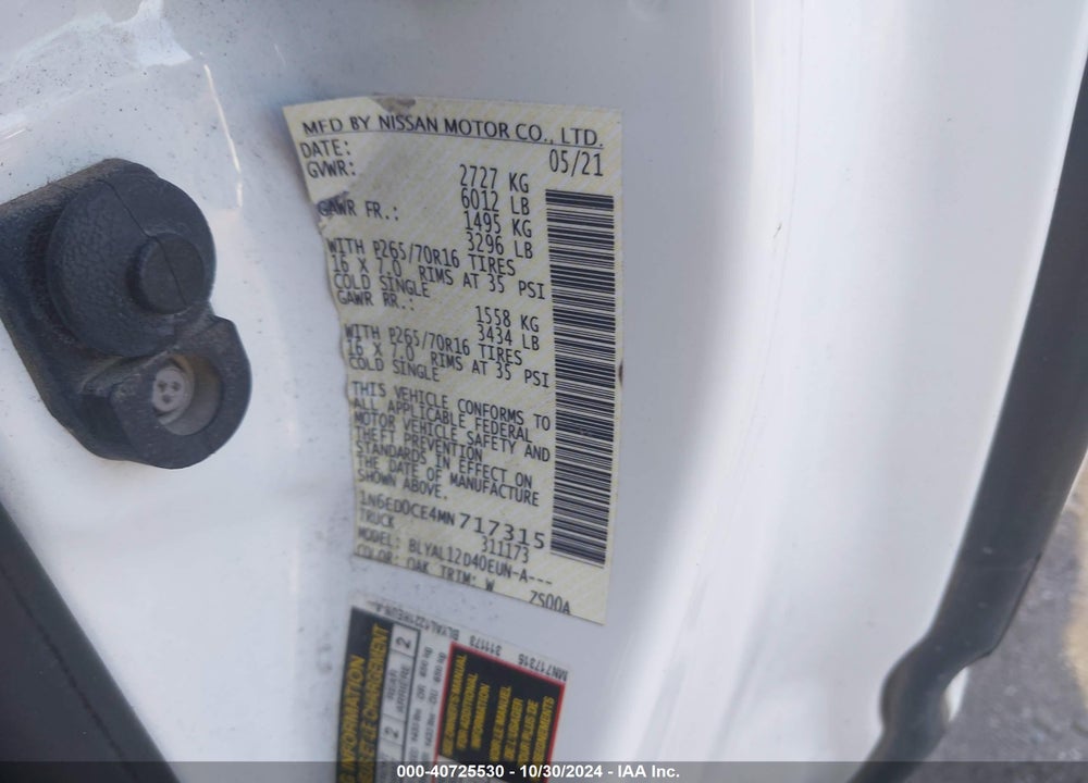 2021 NISSAN FRONTIER S 4X2 VIN: 1N6ED0CE4MN717315