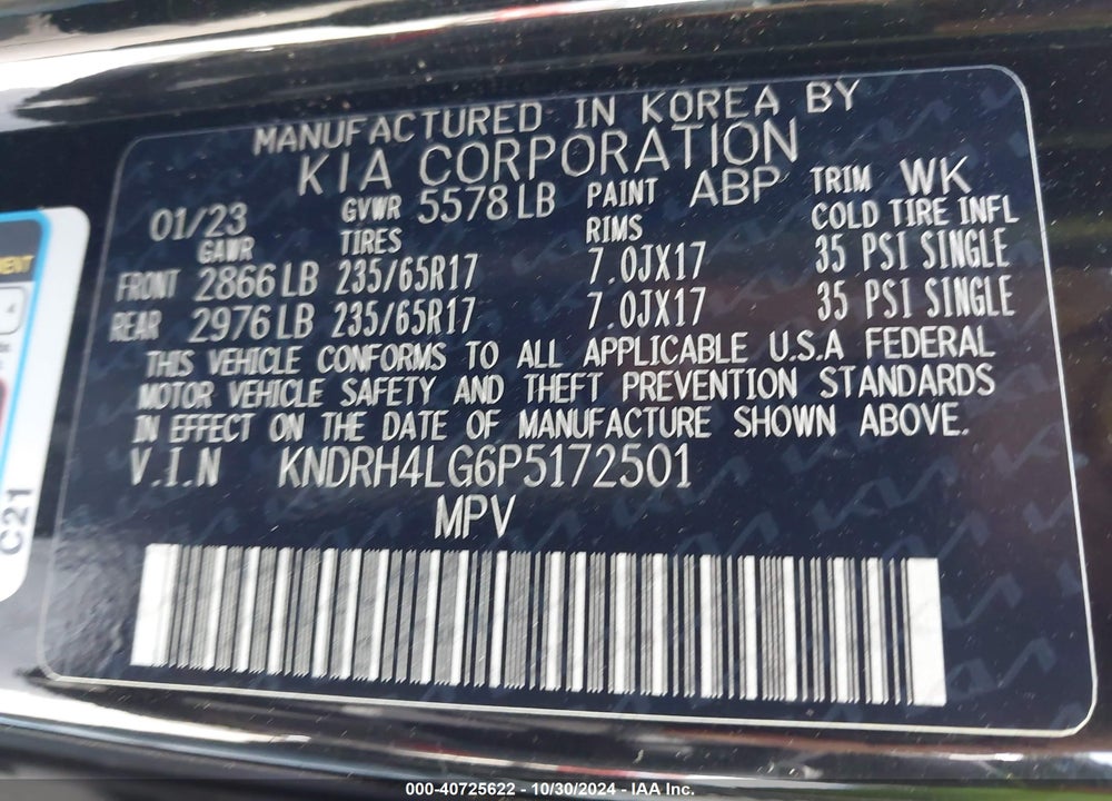 2023 KIA SORENTO VIN: KNDRH4LG6P5172501