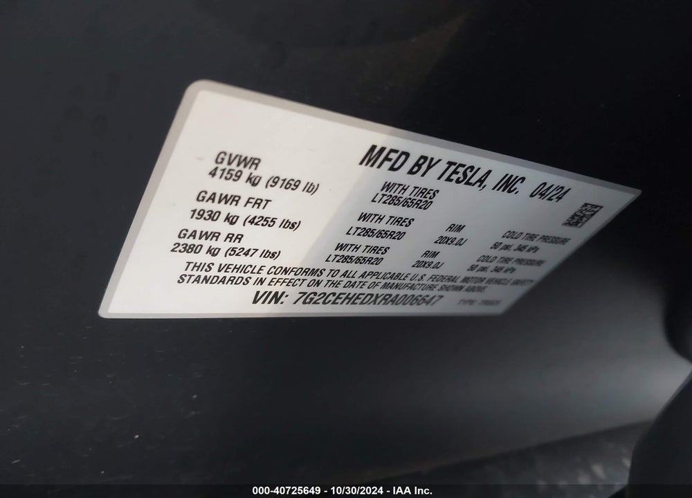 2024 TESLA CYBERTRUCK VIN: 7G2CEHEDXRA006647