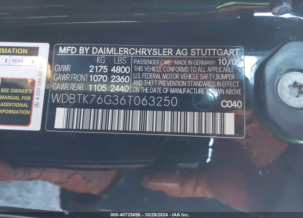 2006 MERCEDES-BENZ CLK 55 AMG VIN: WDBTK76G36T063250