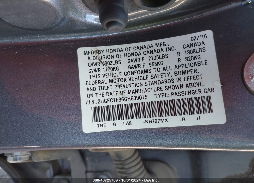 2016 HONDA CIVIC EX-T VIN: 2HGFC1F36GH639015