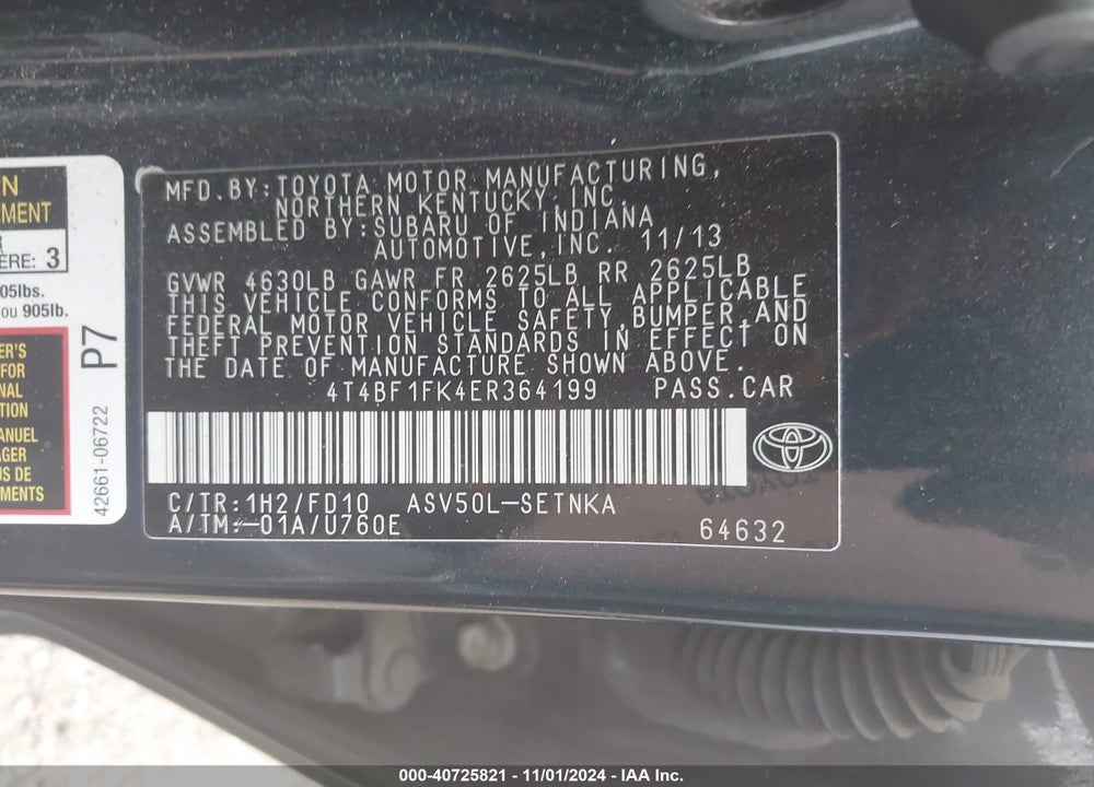 2014 TOYOTA CAMRY LE VIN: 4T4BF1FK4ER364199