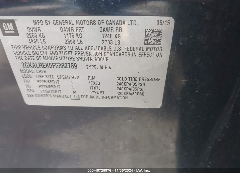 2015 GMC TERRAIN SLE-2 VIN: 2GKALREK6F6382789