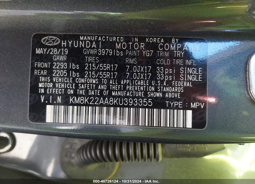 2019 HYUNDAI KONA SEL VIN: KM8K22AA8KU393355
