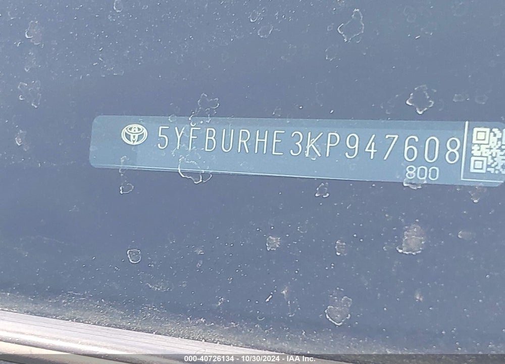 2019 TOYOTA COROLLA LE VIN: 5YFBURHE3KP947608