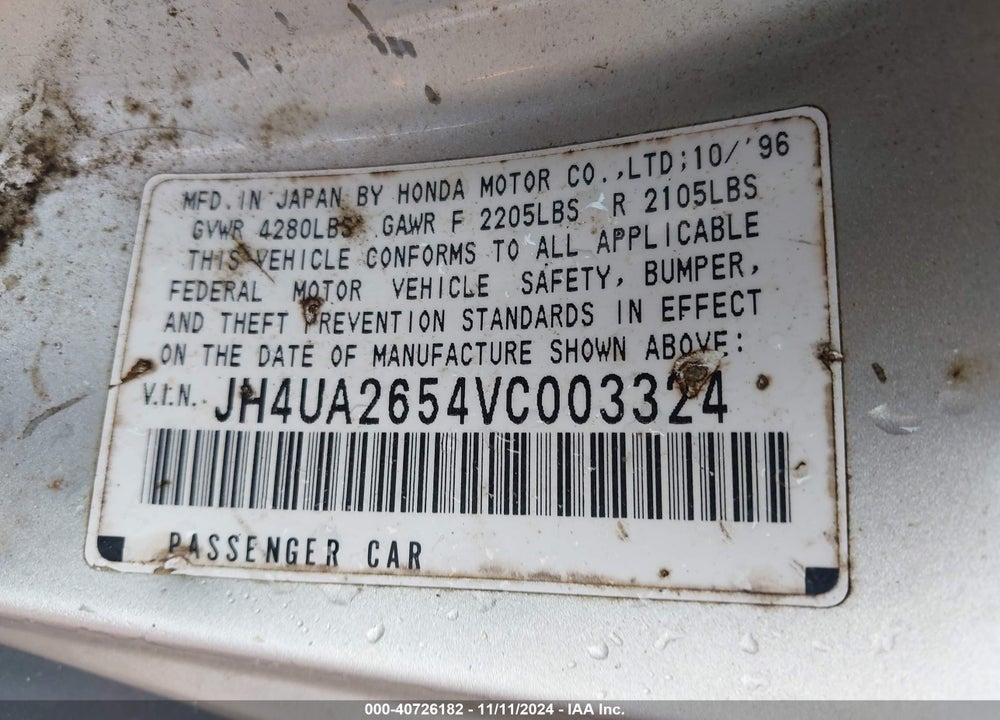 1997 ACURA 2.5TL VIN: JH4UA2654VC003324