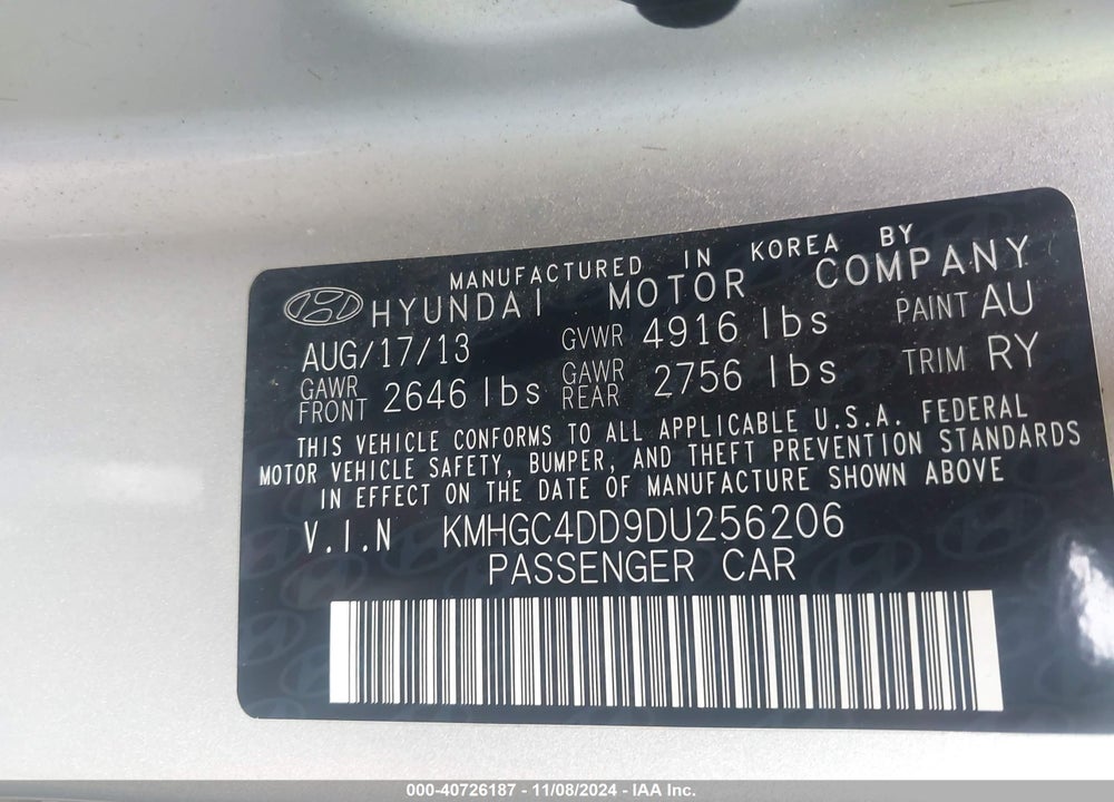 2013 HYUNDAI GENESIS VIN: KMHGC4DD9DU256206