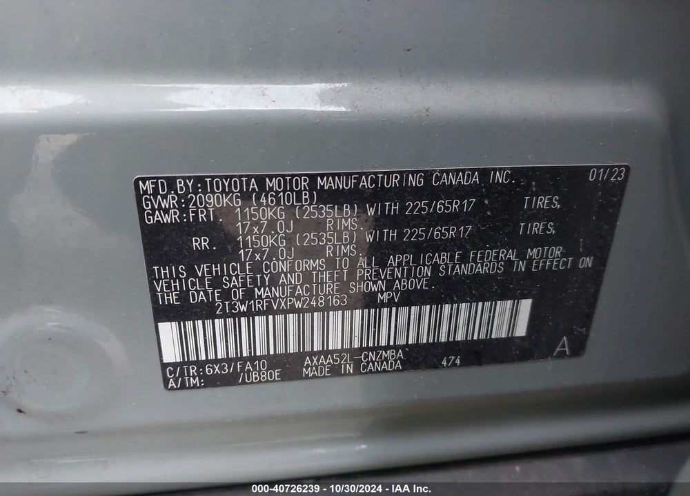 2023 TOYOTA RAV4 XLE VIN: 2T3W1RFVXPW248163