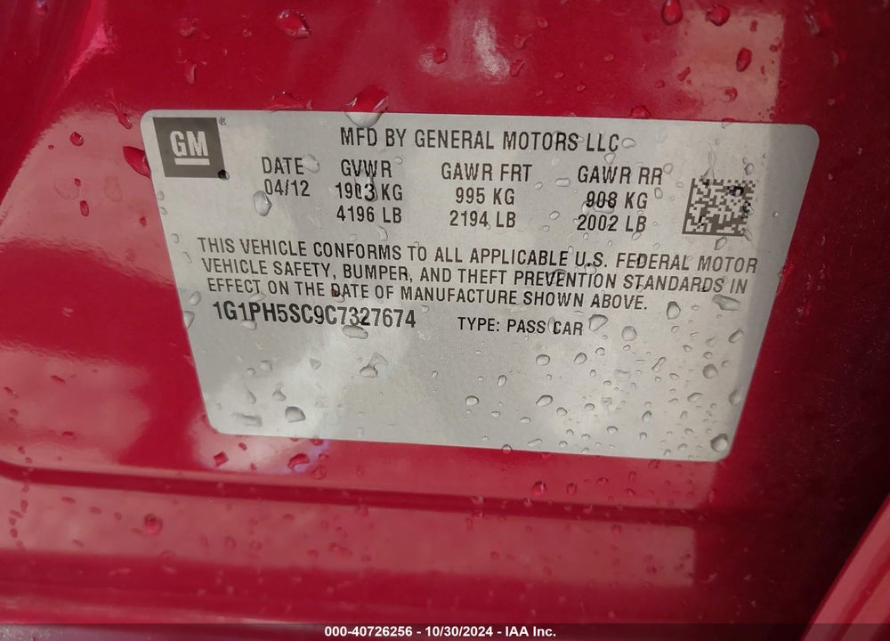 2012 CHEVROLET CRUZE LTZ VIN: 1G1PH5SC9C7327674