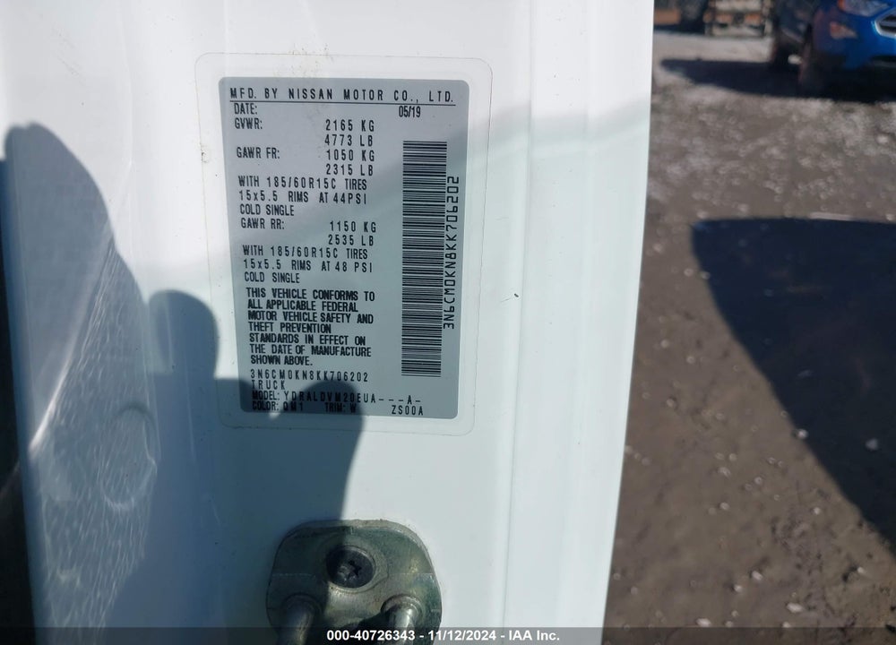 2019 NISSAN NV200 S VIN: 3N6CM0KN8KK706202