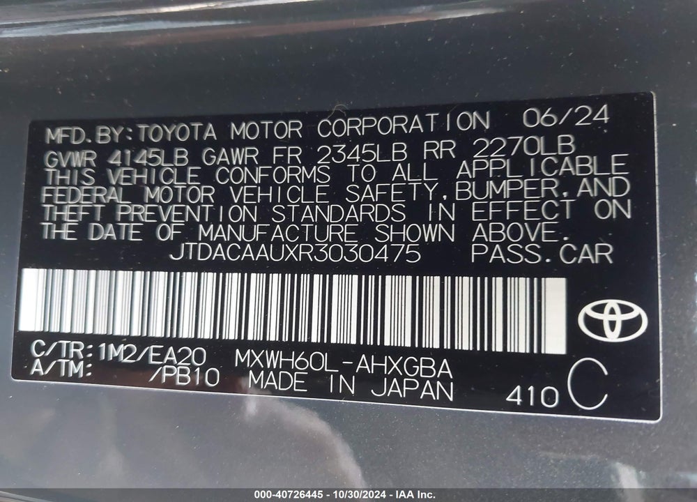 2024 TOYOTA PRIUS XLE VIN: JTDACAAUXR3030475