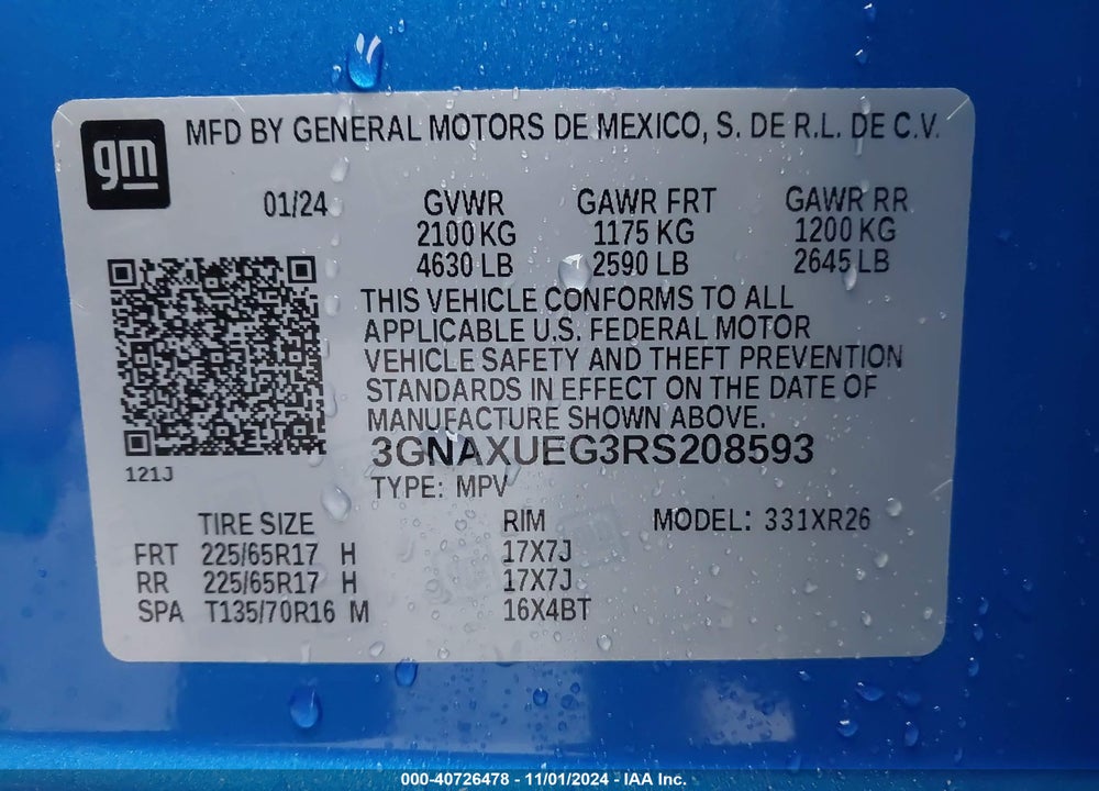 2024 CHEVROLET EQUINOX AWD LT VIN: 3GNAXUEG3RS208593