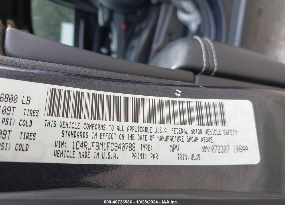 2015 JEEP GRAND CHEROKEE LIMITED VIN: 1C4RJFBM1FC940788