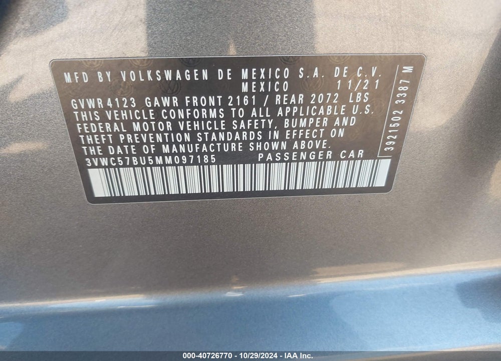 2021 VOLKSWAGEN JETTA VIN: 3VWC57BU5MM097185
