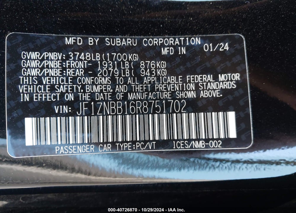 2024 TOYOTA GR86 VIN: JF1ZNBB16R8751702