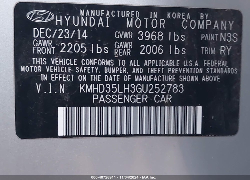 2016 HYUNDAI ELANTRA GT VIN: KMHD35LH3GU252783