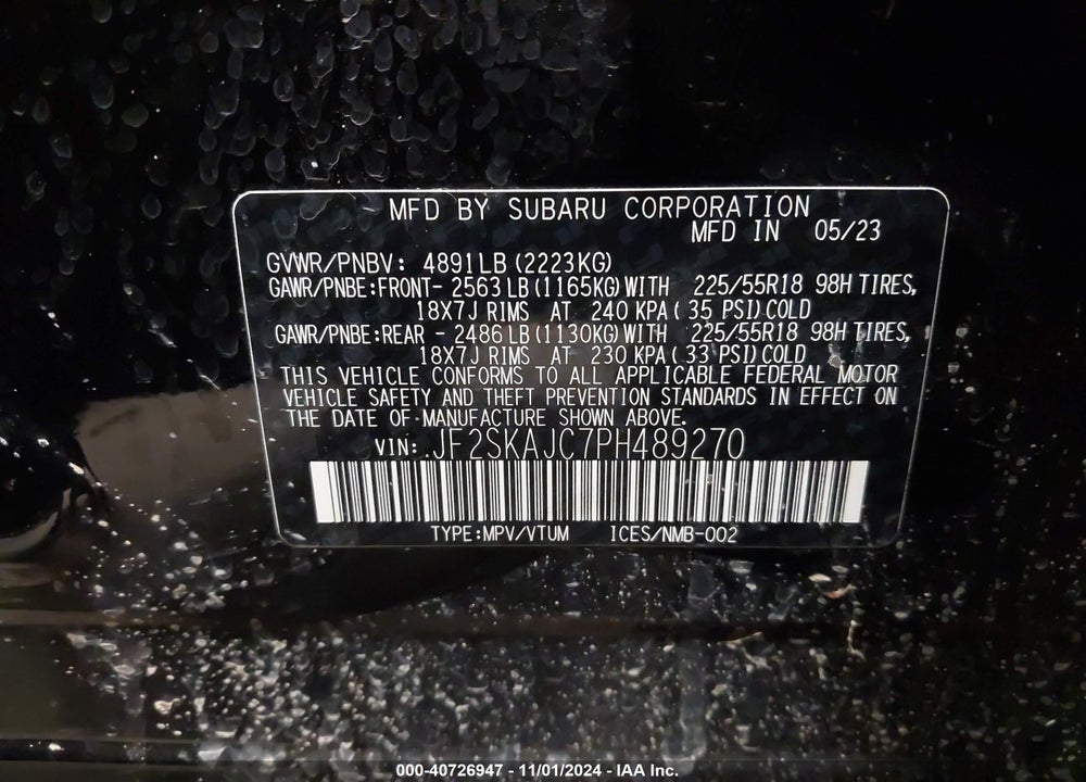 2023 SUBARU FORESTER SPORT VIN: JF2SKAJC7PH489270