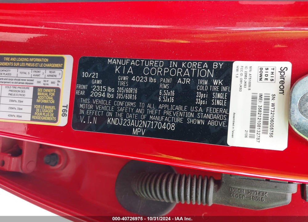 2022 KIA SOUL LX VIN: KNDJ23AU2N7170408