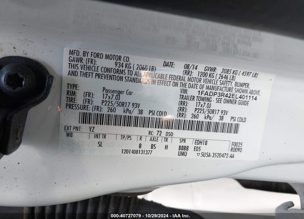 2014 FORD FOCUS ELECTRIC VIN: 1FADP3R42EL401114