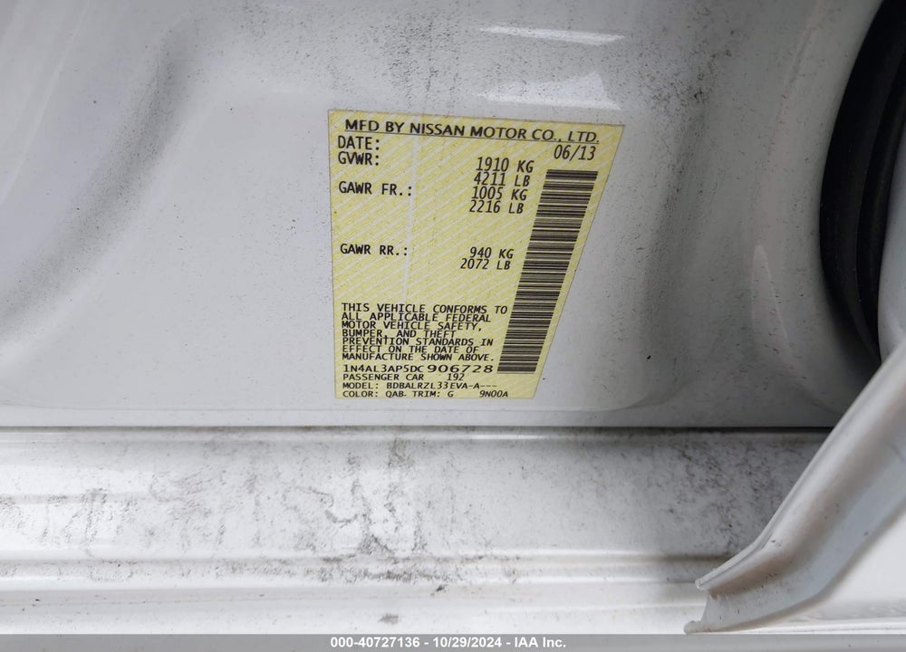 2013 NISSAN ALTIMA 2.5 S VIN: 1N4AL3AP5DC906728