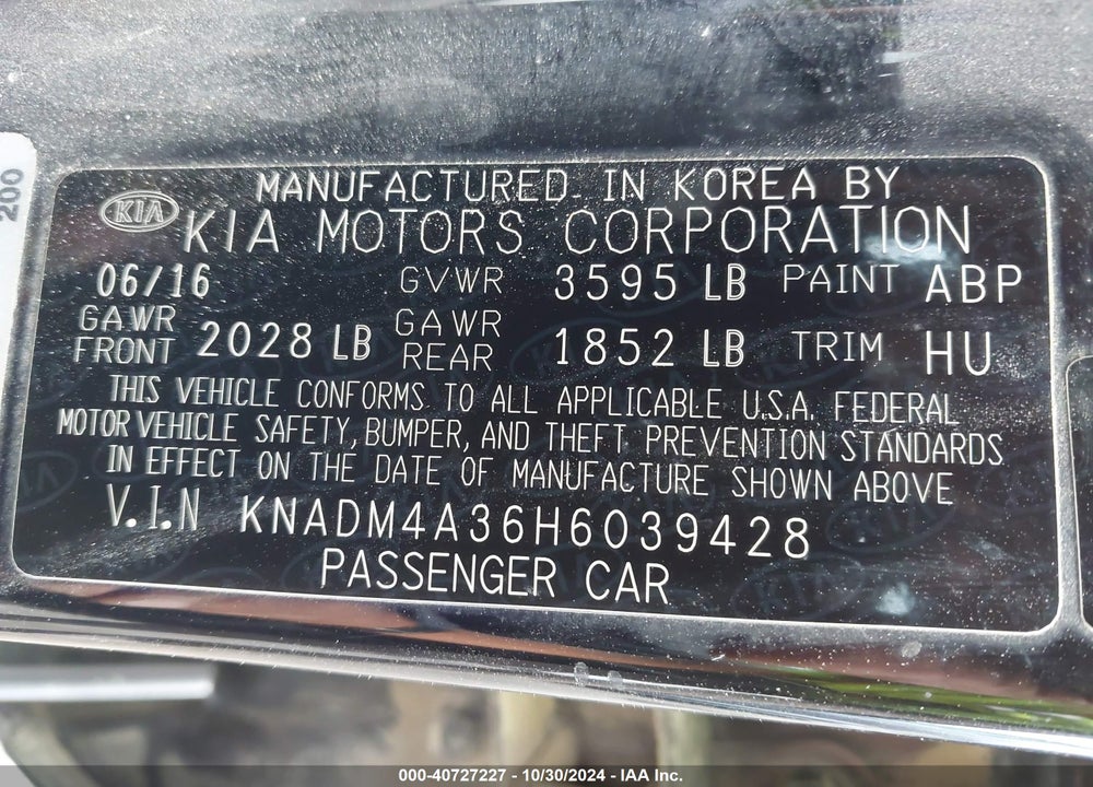 2017 KIA RIO LX VIN: KNADM4A36H6039428
