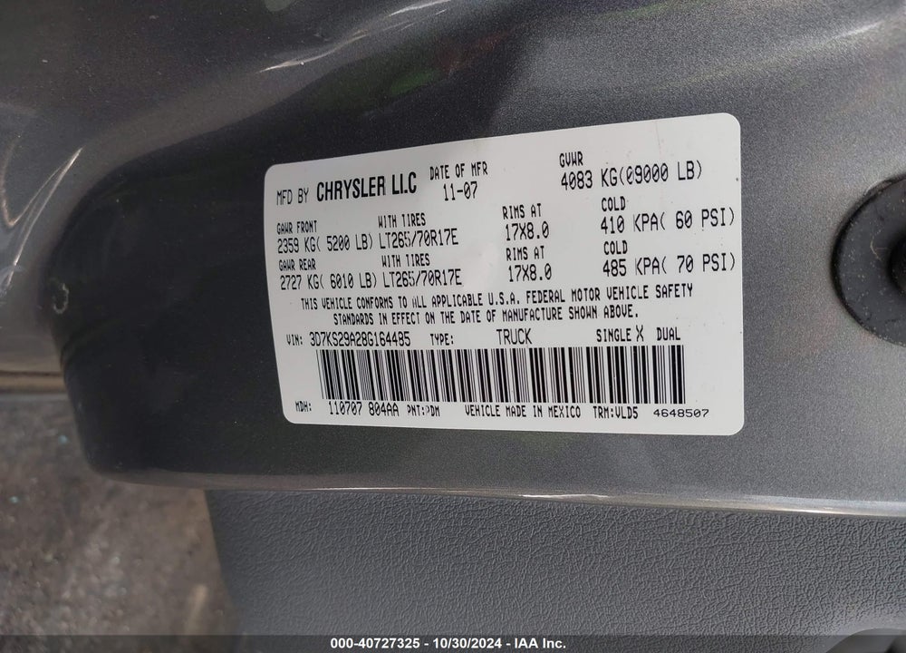 2008 DODGE RAM 2500 LARAMIE VIN: 3D7KS29A28G164485