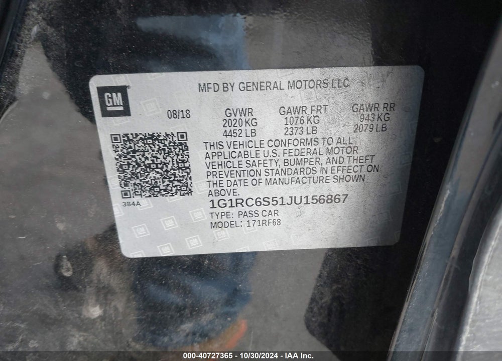 2018 CHEVROLET VOLT LT VIN: 1G1RC6S51JU156867