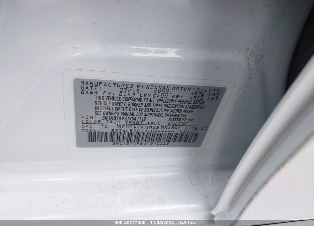 2018 NISSAN SENTRA SR VIN: 3N1AB7AP8JY341112
