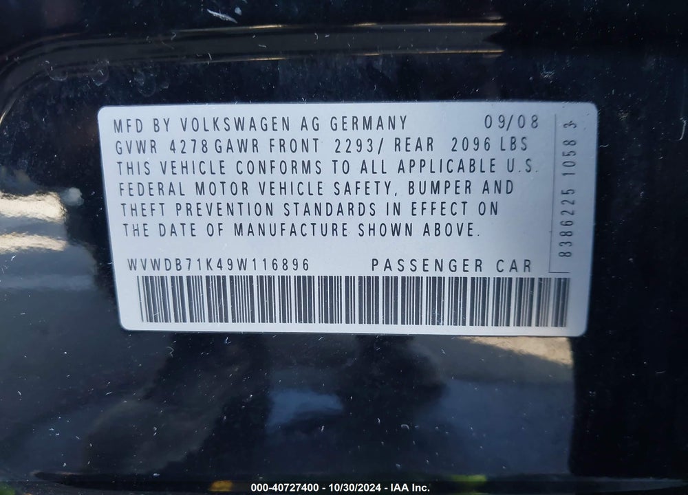 2009 VOLKSWAGEN RABBIT S VIN: WVWDB71K49W116896