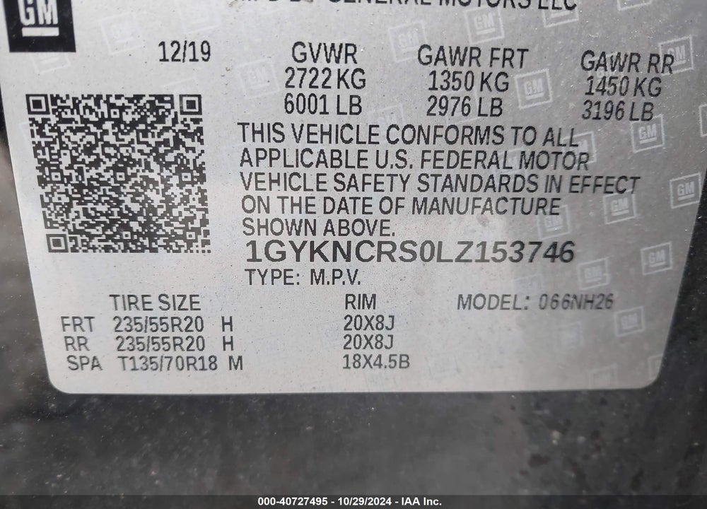2020 CADILLAC XT5 FWD PREMIUM LUXURY VIN: 1GYKNCRS0LZ153746
