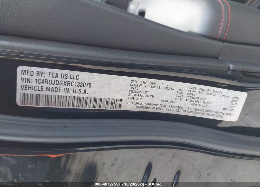 2024 DODGE DURANGO GT PLUS VIN: 1C4RDJDGXRC133076