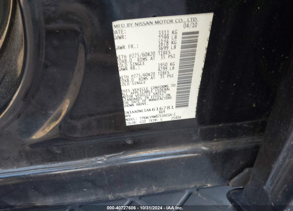 2010 NISSAN ARMADA PLATINUM VIN: 5N1AA0NE1AN616781