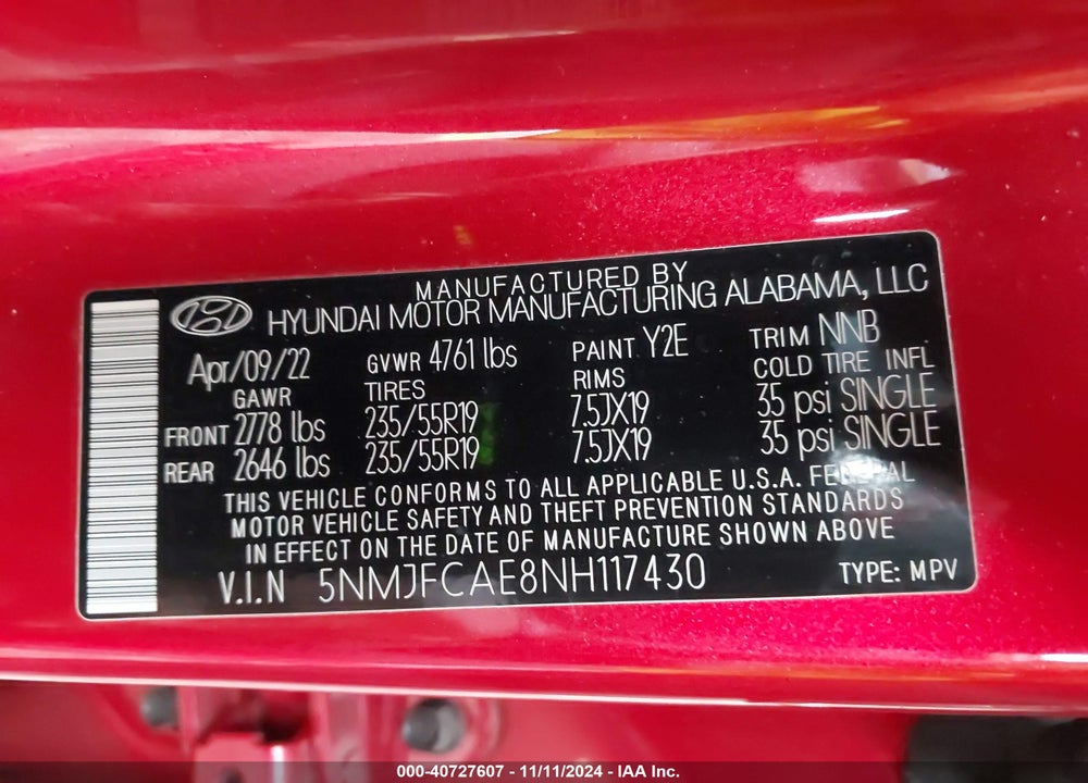 2022 HYUNDAI TUCSON SEL VIN: 5NMJFCAE8NH117430