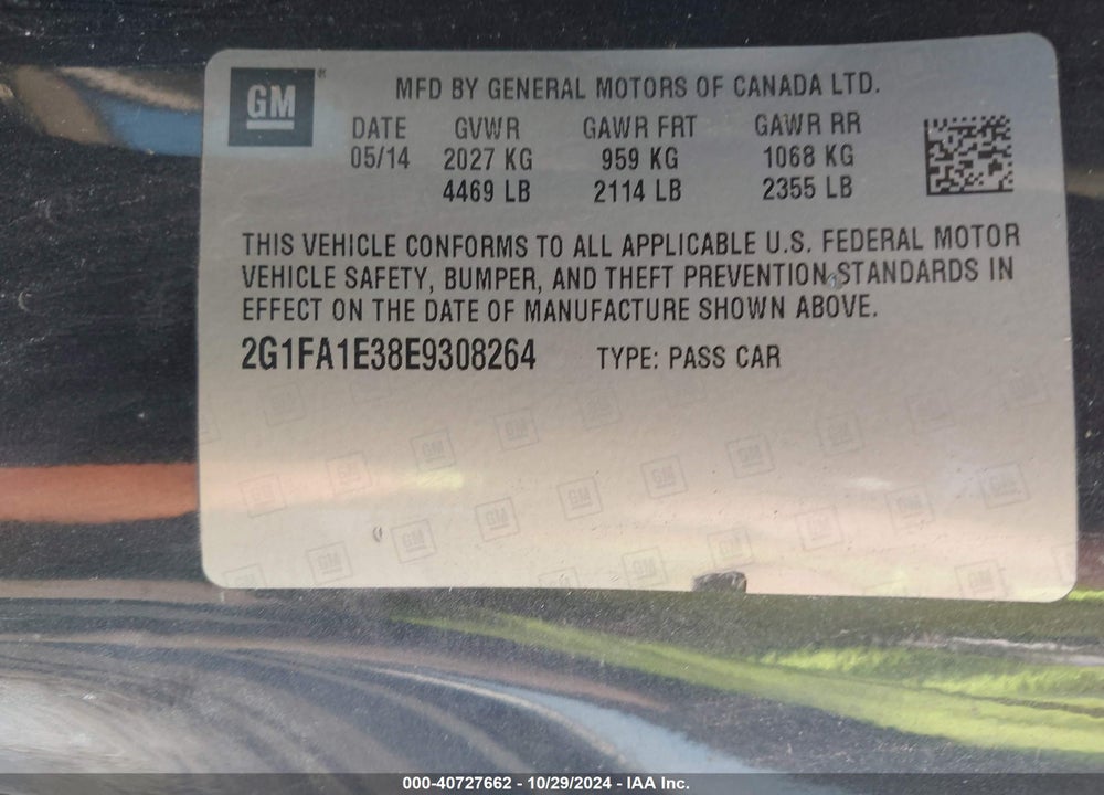 2014 CHEVROLET CAMARO 2LS VIN: 2G1FA1E38E9308264