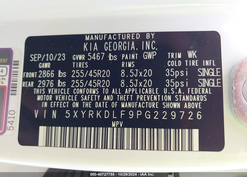 2023 TIGE KIA SORENTO X-LINE SX PRES VIN: 5XYRKDLF9PG229726