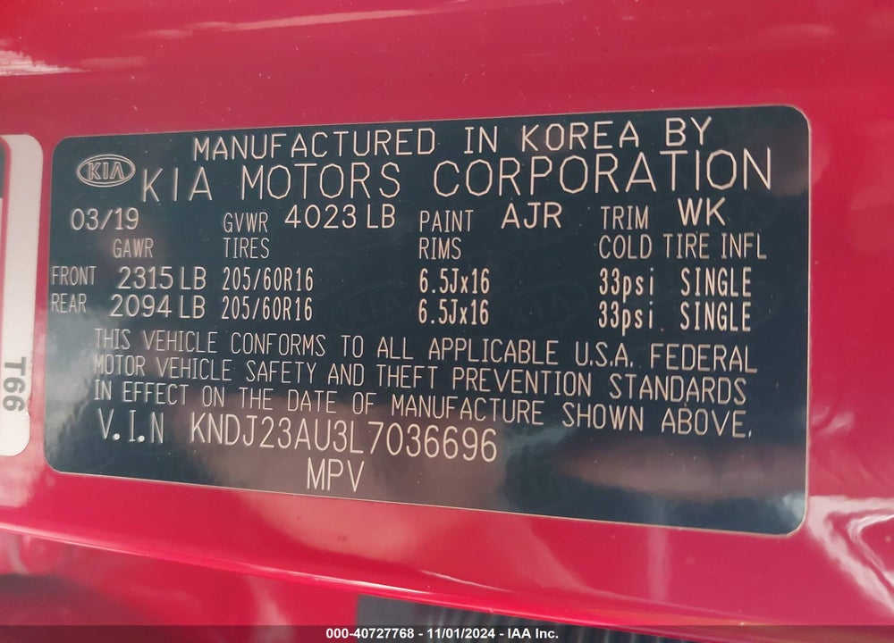 2020 KIA SOUL VIN: KNDJ23AU3L7036696