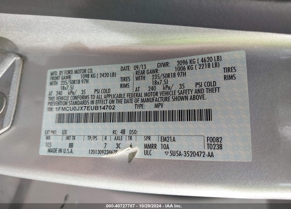 2014 FORD ESCAPE TITANIUM VIN: 1FMCU0JX7EUB14702