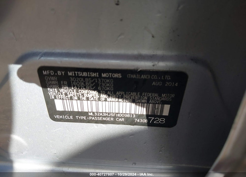 2015 MITSUBISHI MIRAGE DE VIN: ML32A3HJ5FH009813