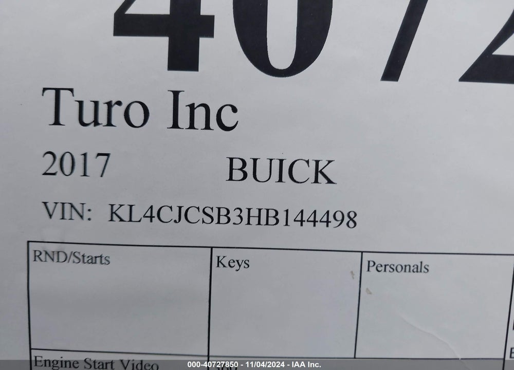 2017 BUICK ENCORE ESSENCE VIN: KL4CJCSB3HB144498