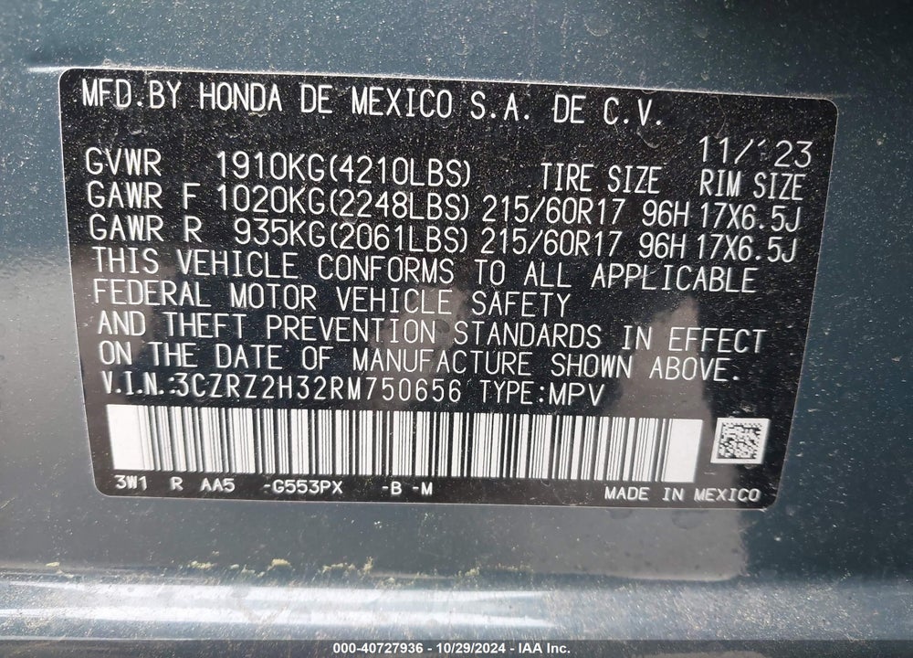 2024 HONDA HR-V AWD LX VIN: 3CZRZ2H32RM750656