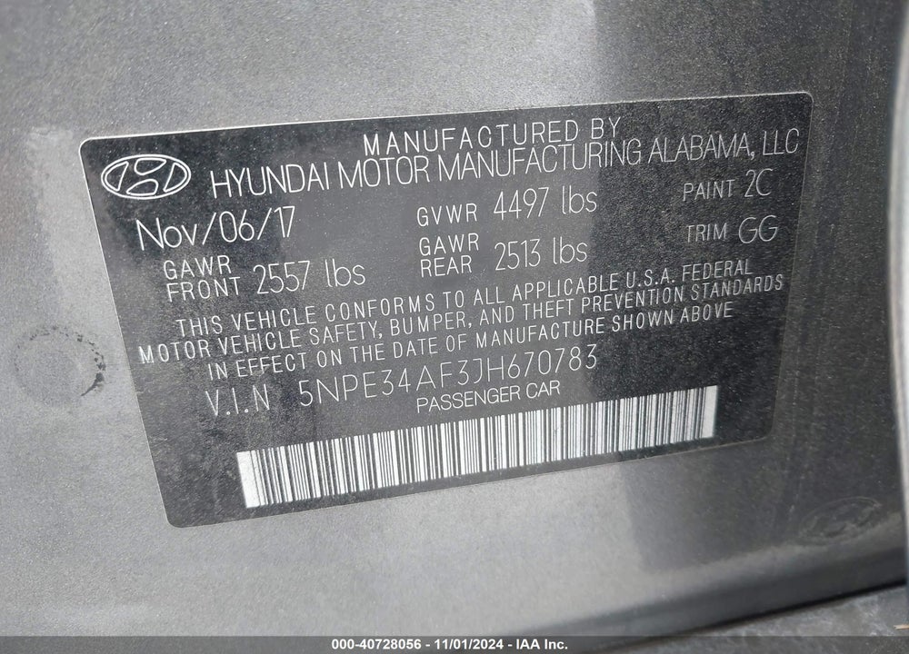 2018 HYUNDAI SONATA LIMITED VIN: 5NPE34AF3JH670783