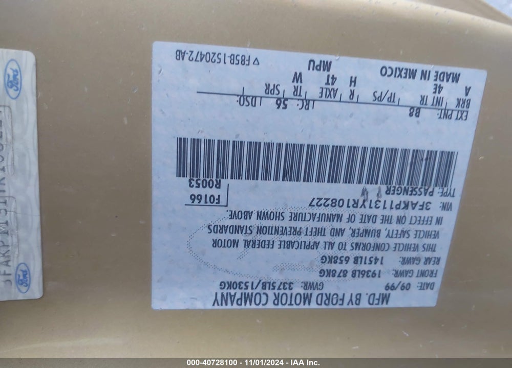 2000 FORD ESCORT ZX2 VIN: 3FAKP1131YR108227