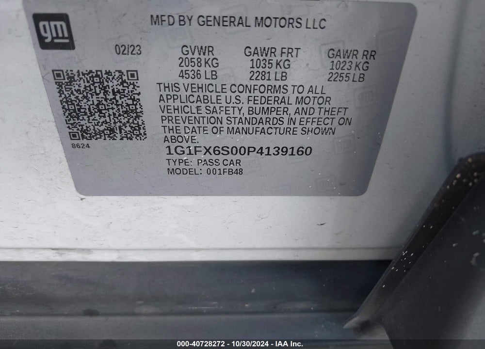 2023 CHEVROLET BOLT EV FWD 2LT VIN: 1G1FX6S00P4139160