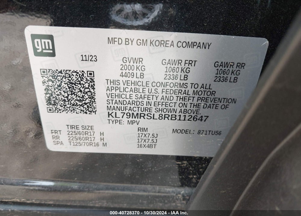 2024 CHEVROLET TRAILBLAZER AWD LT VIN: KL79MRSL8RB112647