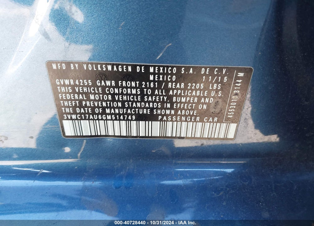 2016 VOLKSWAGEN GOLF SPORTWAGEN TSI SE 4-DOOR VIN: 3VWC17AU6GM514749