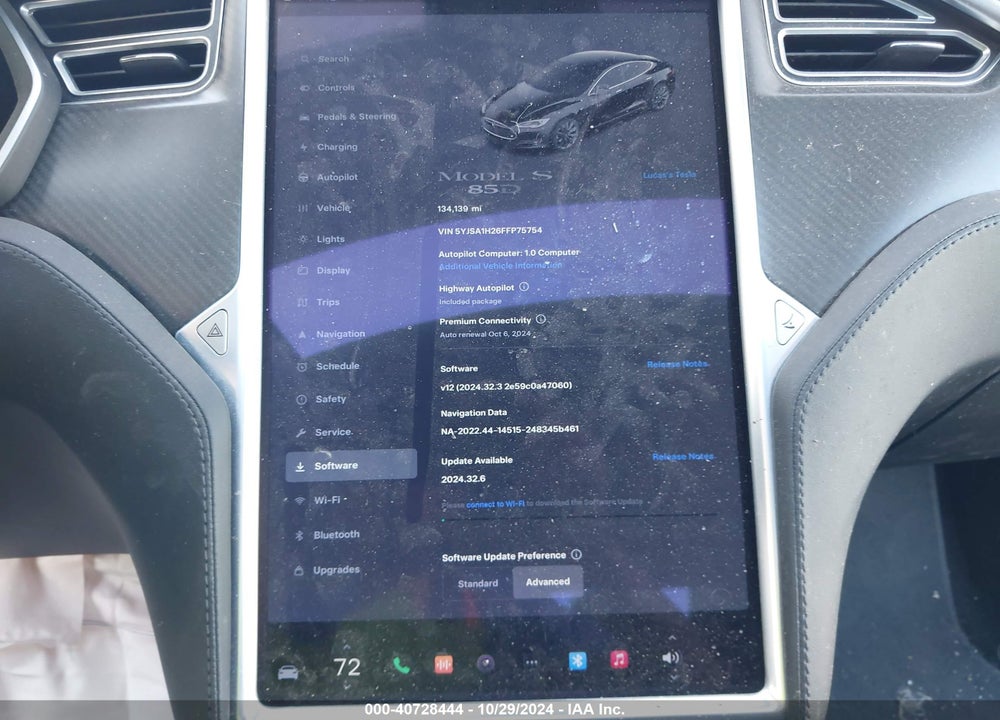2015 TESLA MODEL S VIN: 5YJSA1H26FFP75754