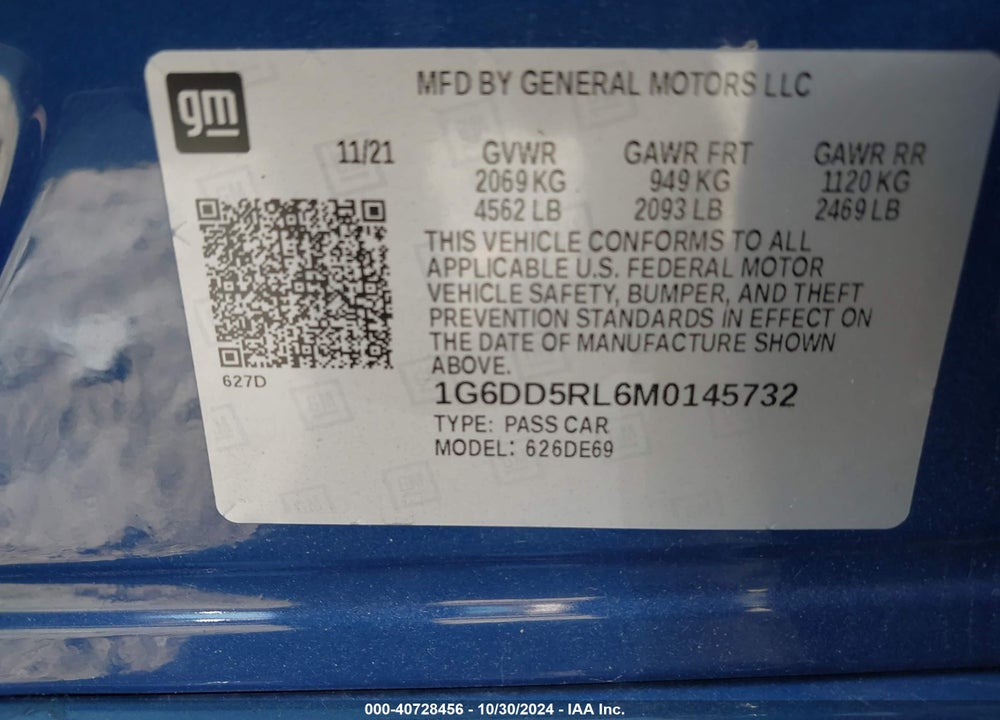 2021 CADILLAC CT4 V-SERIES VIN: 1G6DD5RL6M0145732