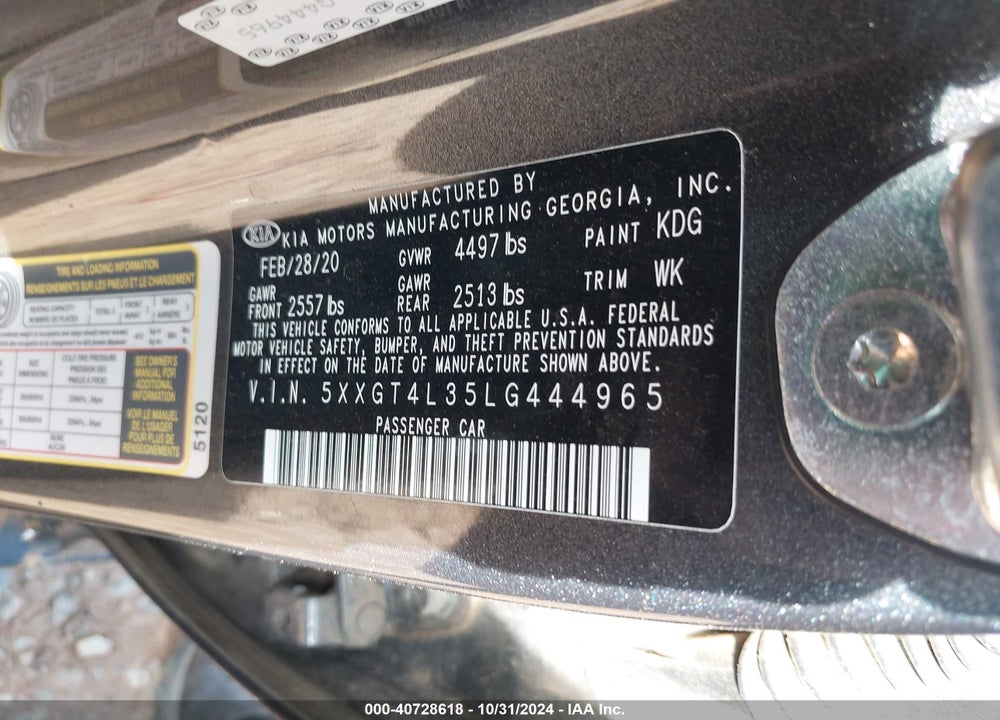 2020 KIA OPTIMA LX VIN: 5XXGT4L35LG444965