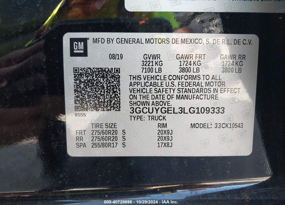 2020 CHEVROLET SILVERADO 1500 4WD SHORT BED LTZ VIN: 3GCUYGEL3LG109333